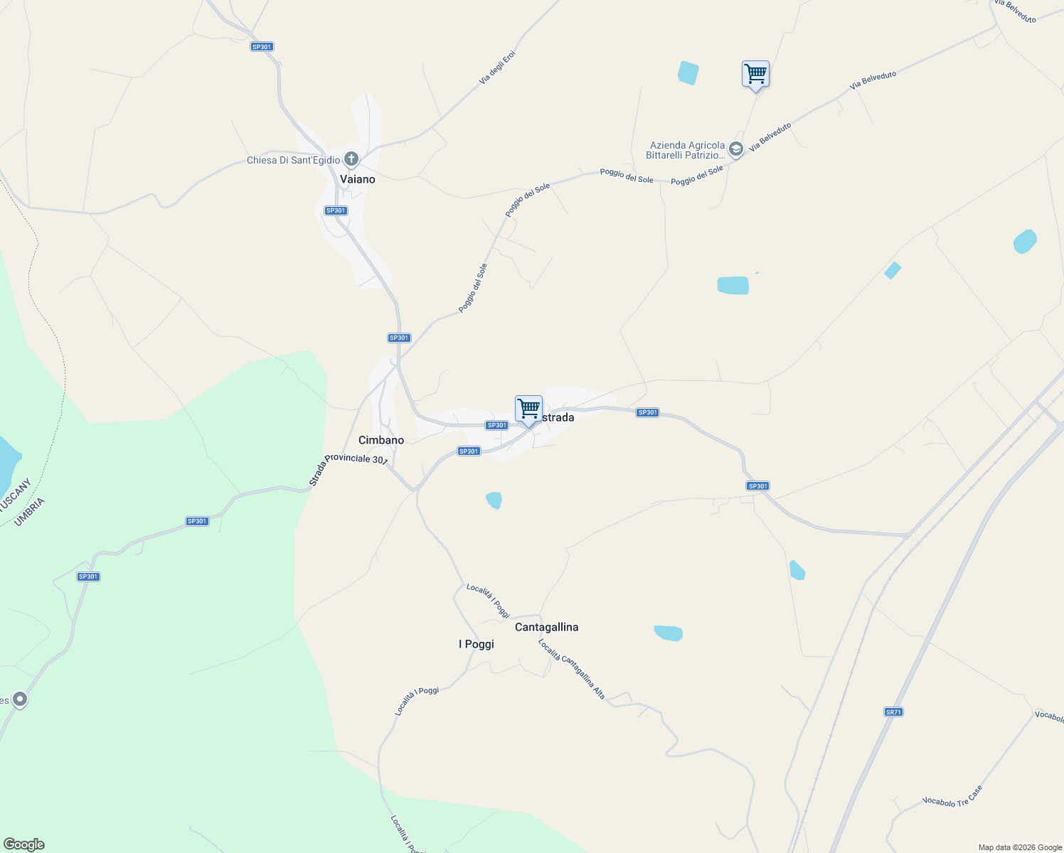 map of restaurants, bars, coffee shops, grocery stores, and more near 88 Via dei Partigiani in Villastrada