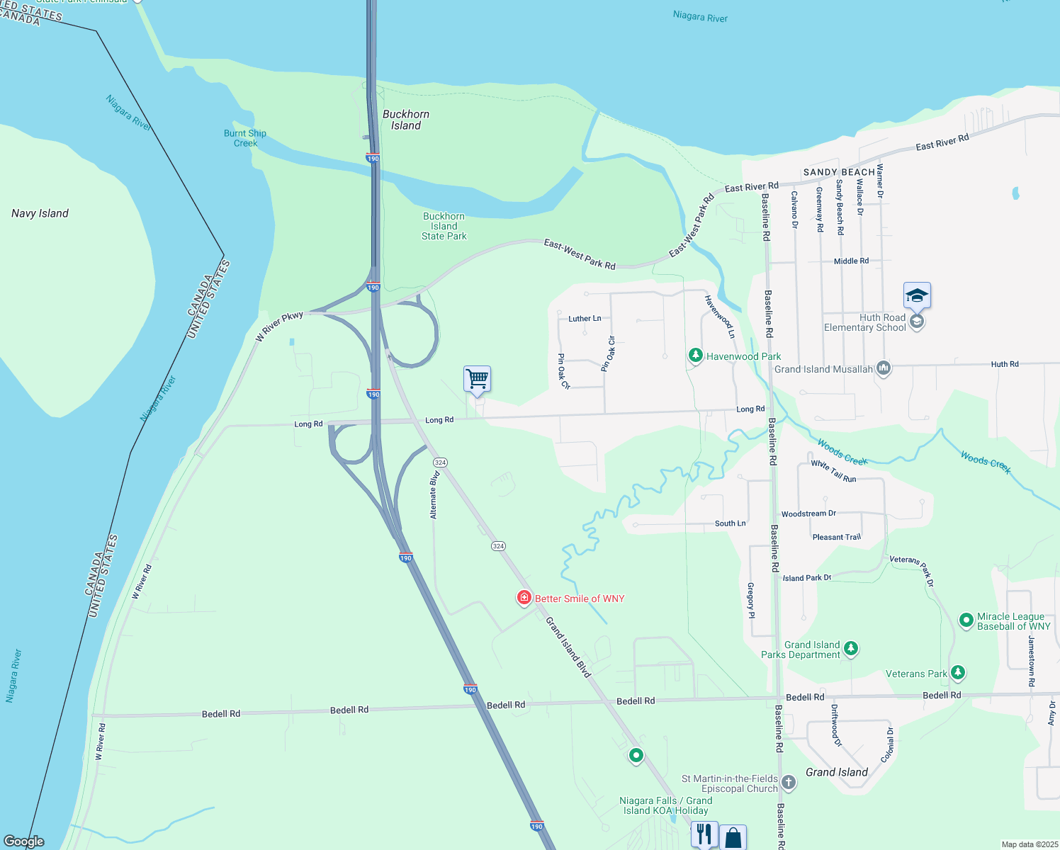 map of restaurants, bars, coffee shops, grocery stores, and more near 2392 Long Rd in Grand Island