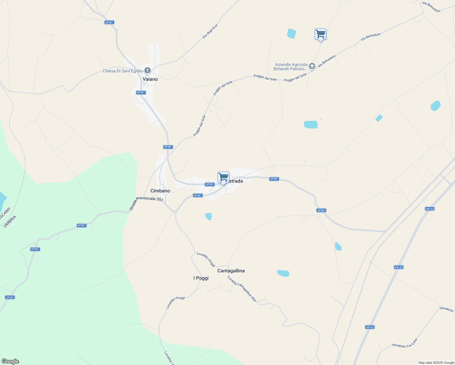 map of restaurants, bars, coffee shops, grocery stores, and more near 88 Via dei Partigiani in Villastrada