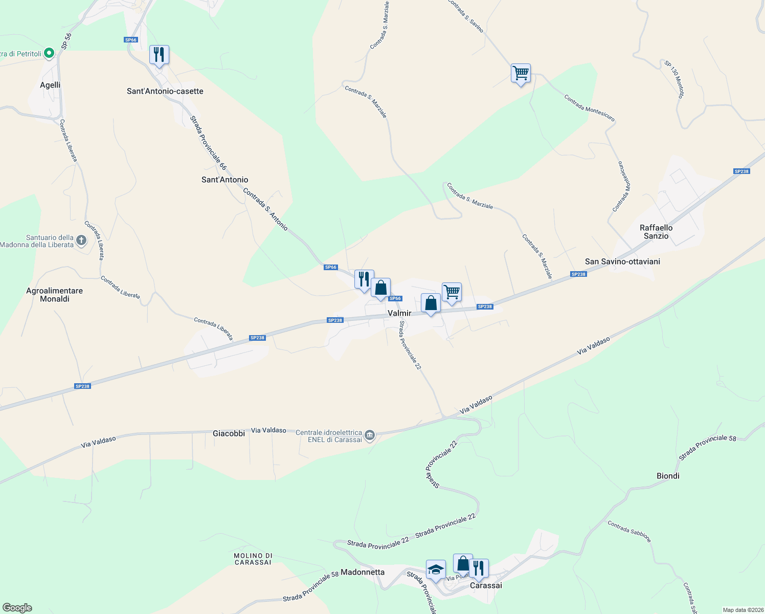 map of restaurants, bars, coffee shops, grocery stores, and more near 240 Via San Antonio in Valmir