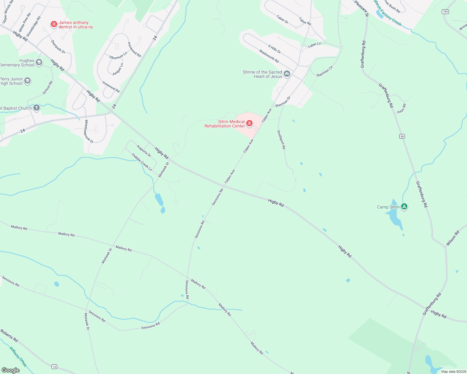 map of restaurants, bars, coffee shops, grocery stores, and more near 607 Higby Road in New Hartford