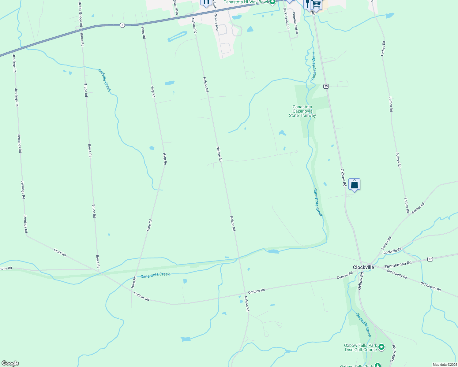 map of restaurants, bars, coffee shops, grocery stores, and more near 6900 Nelson Rd in Canastota