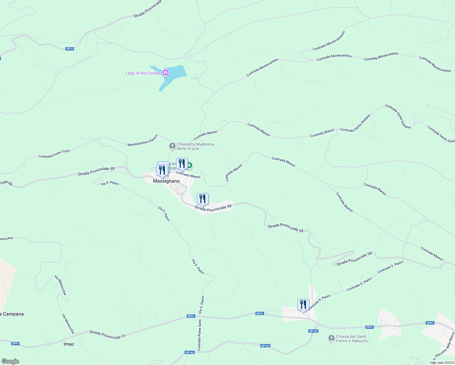 map of restaurants, bars, coffee shops, grocery stores, and more near 20 Contrada Marezi in Provincia di Ascoli Piceno