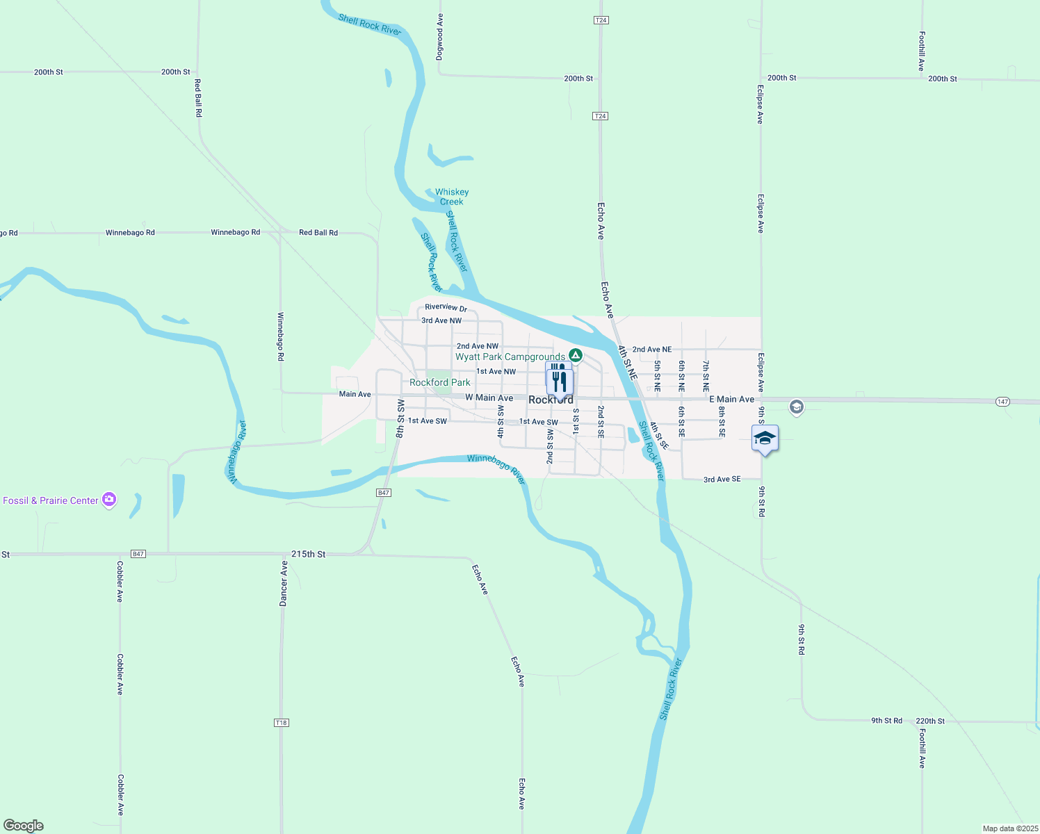 map of restaurants, bars, coffee shops, grocery stores, and more near 26 3rd St SW in Rockford