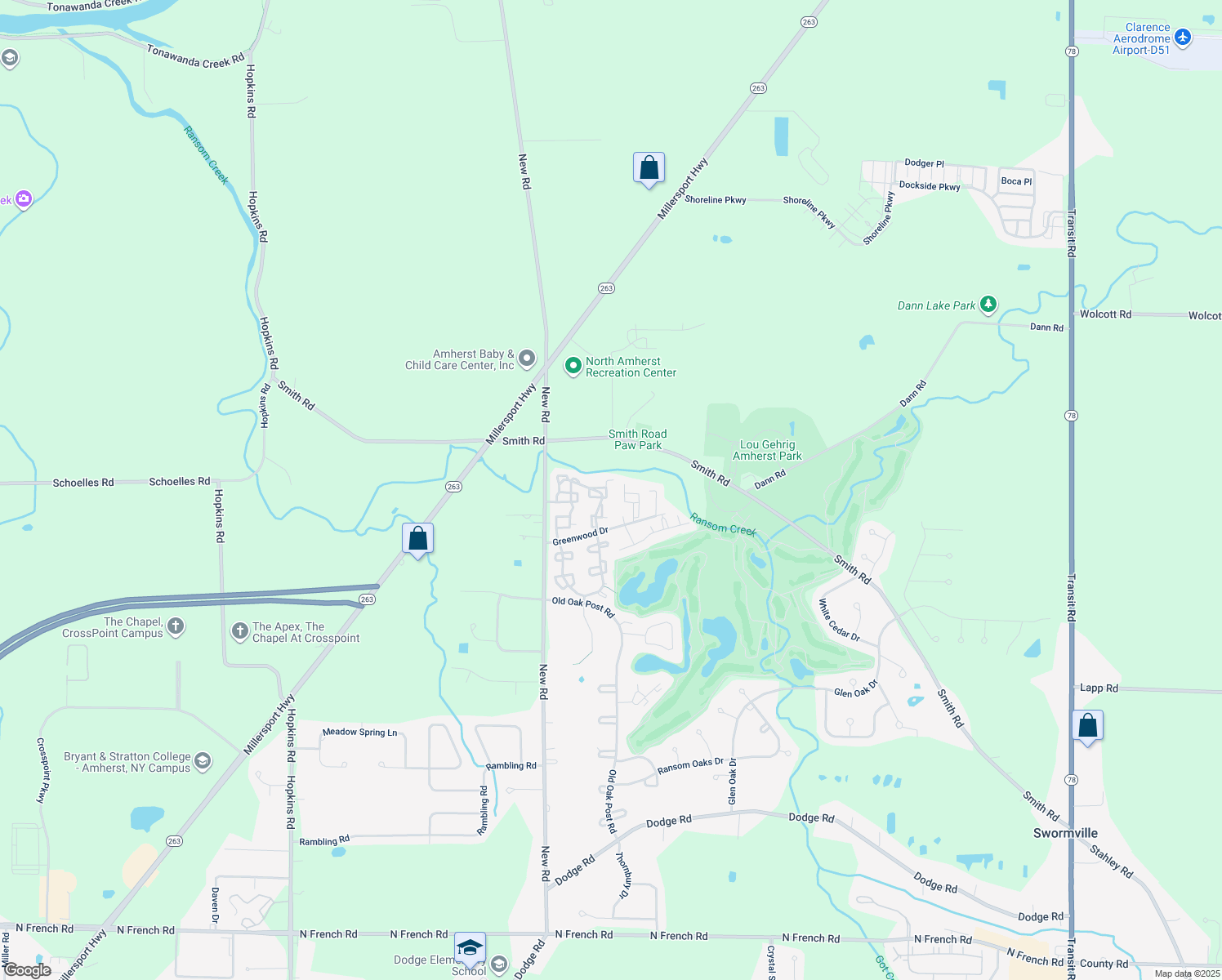 map of restaurants, bars, coffee shops, grocery stores, and more near 1401 Netherton Court in East Amherst