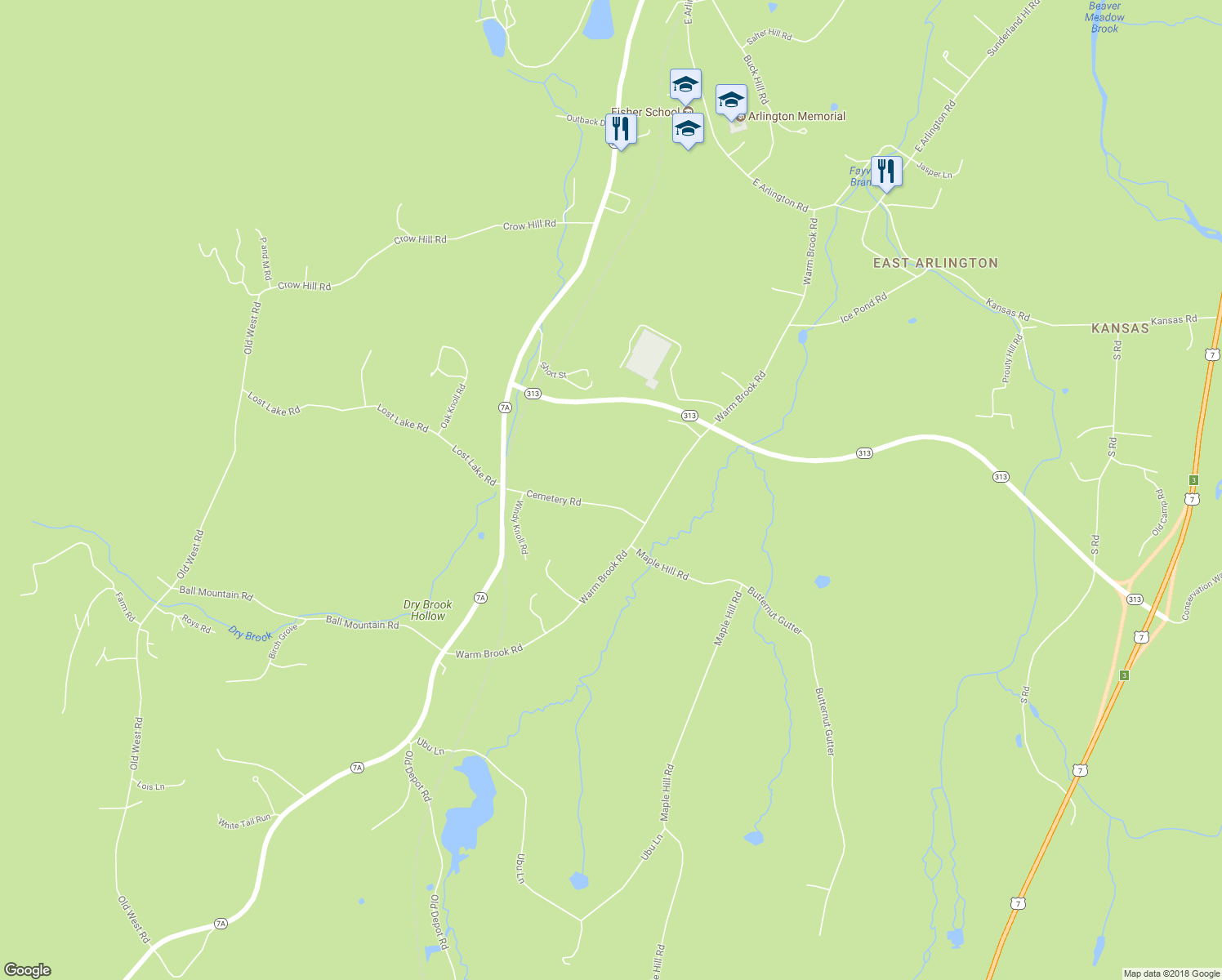 map of restaurants, bars, coffee shops, grocery stores, and more near 190 Cemetery Road in Arlington