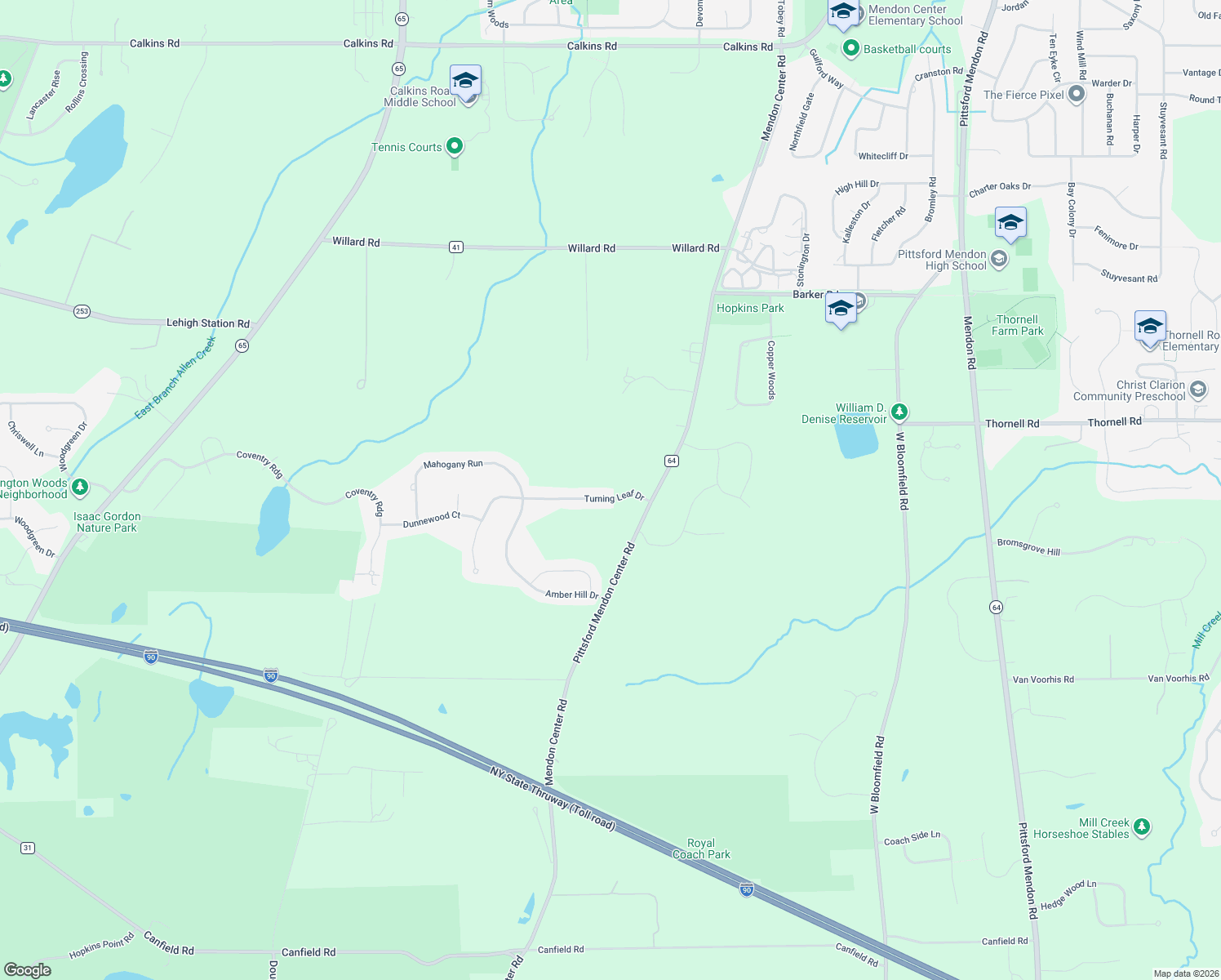 map of restaurants, bars, coffee shops, grocery stores, and more near 7 Turning Leaf Drive in Pittsford