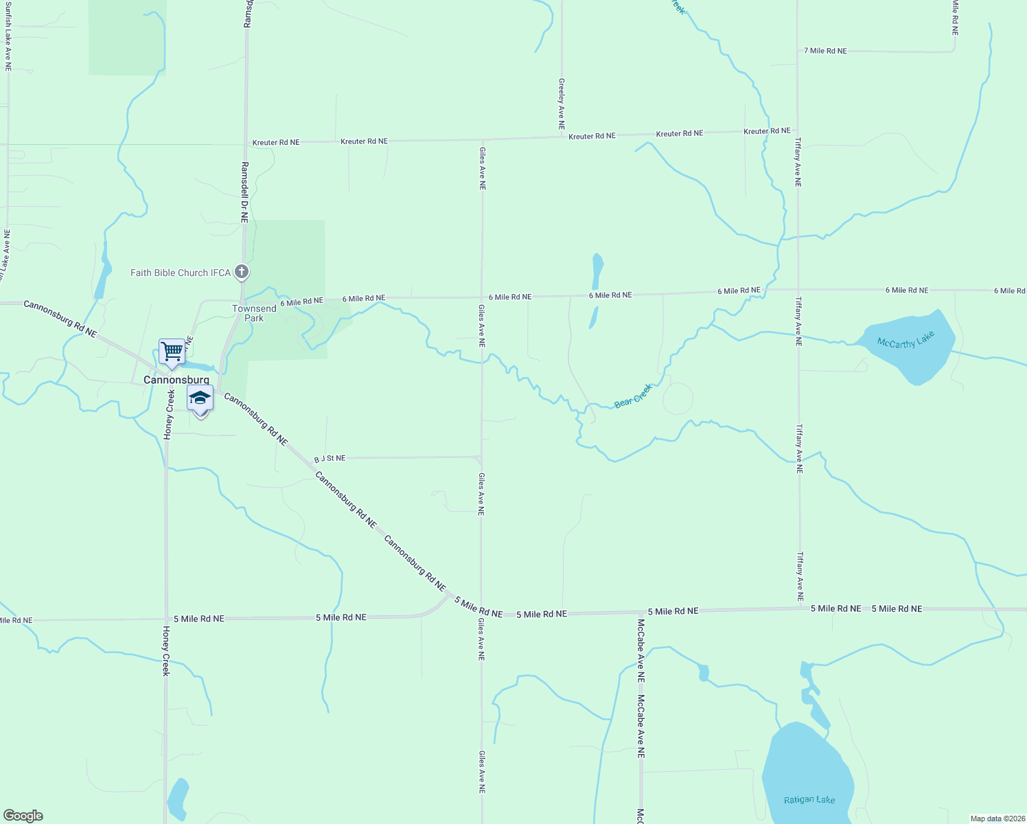 map of restaurants, bars, coffee shops, grocery stores, and more near 4900 Giles Avenue Northeast in Ada
