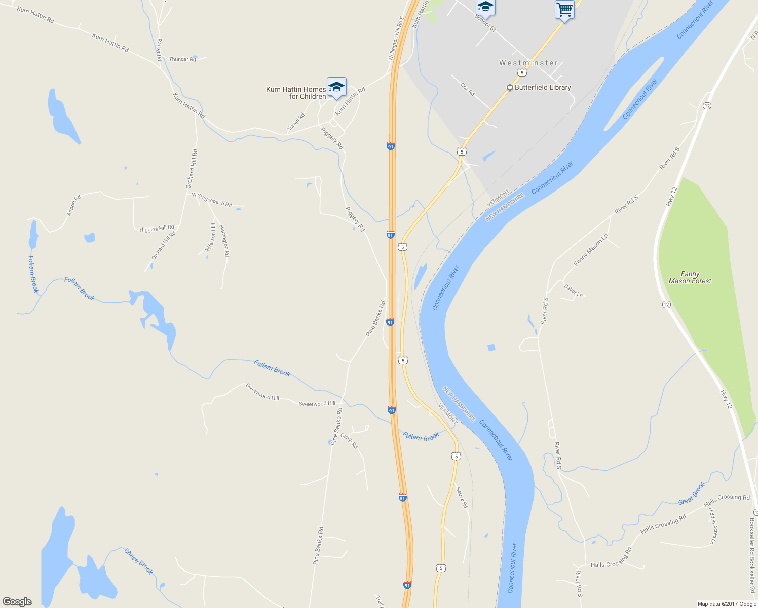 map of restaurants, bars, coffee shops, grocery stores, and more near 2277 Pine Banks Road in Putney