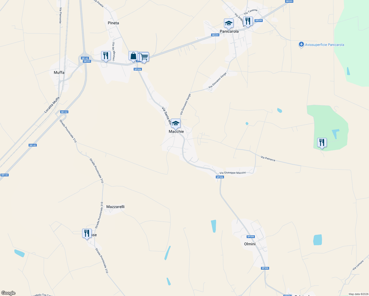 map of restaurants, bars, coffee shops, grocery stores, and more near 3 Via Santa Maria in Macchie