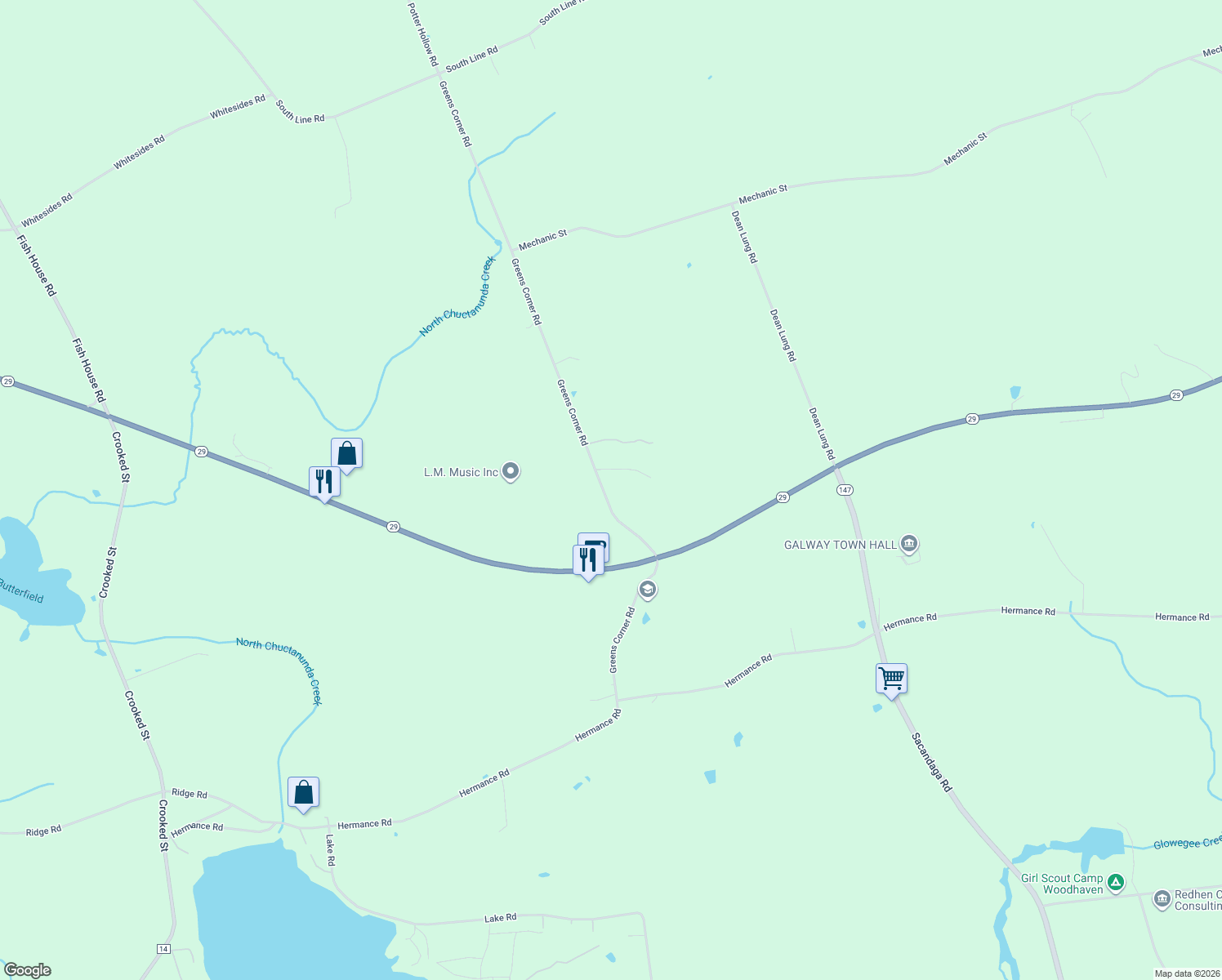 map of restaurants, bars, coffee shops, grocery stores, and more near 5976 Greens Corner Road in Galway