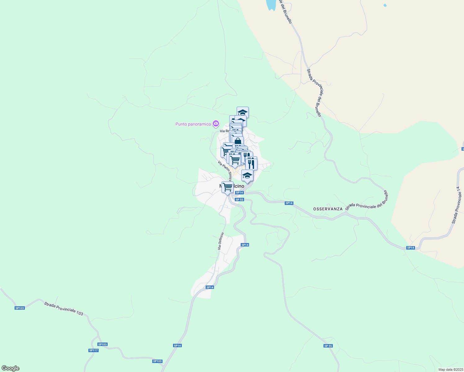 map of restaurants, bars, coffee shops, grocery stores, and more near in Montalcino