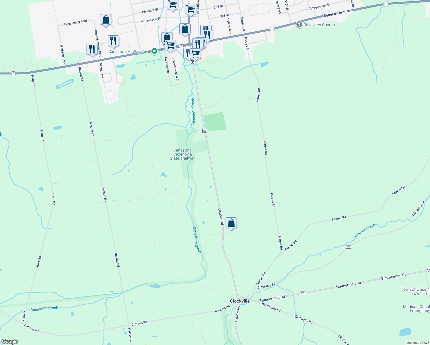 map of restaurants, bars, coffee shops, grocery stores, and more near 3750 Barley Rd in Canastota