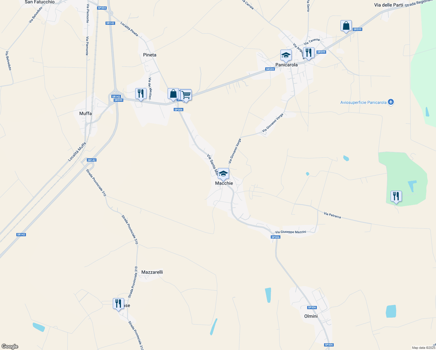 map of restaurants, bars, coffee shops, grocery stores, and more near 88 Via S. Maria in Perugia