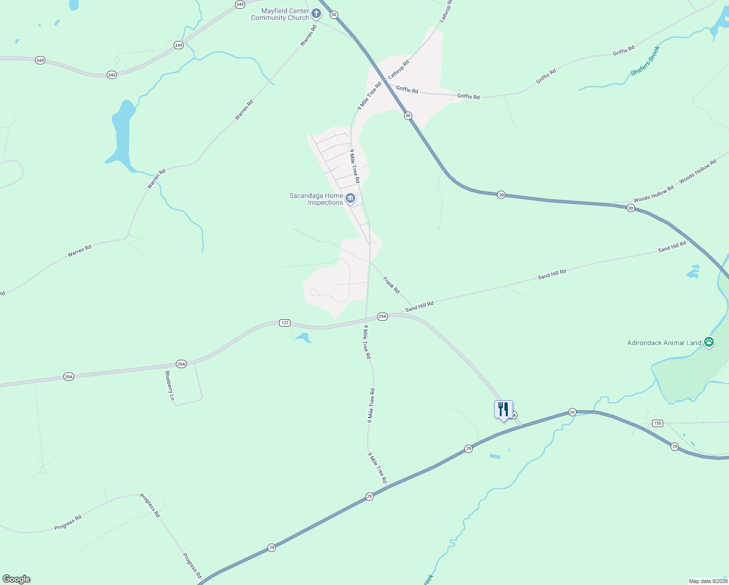 map of restaurants, bars, coffee shops, grocery stores, and more near 283 9 Mile Tree Road in Gloversville