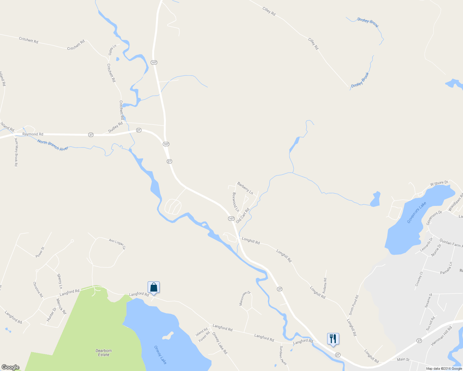 map of restaurants, bars, coffee shops, grocery stores, and more near 6 Pinewood Cove in Raymond