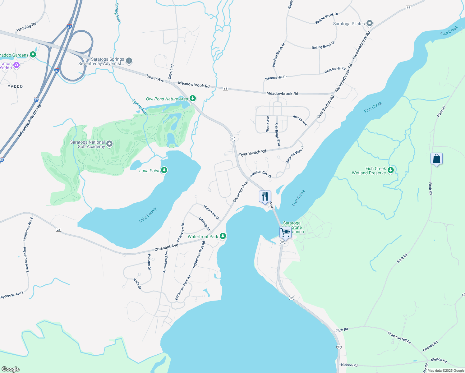 map of restaurants, bars, coffee shops, grocery stores, and more near 26 Sarazen Street in Saratoga Springs
