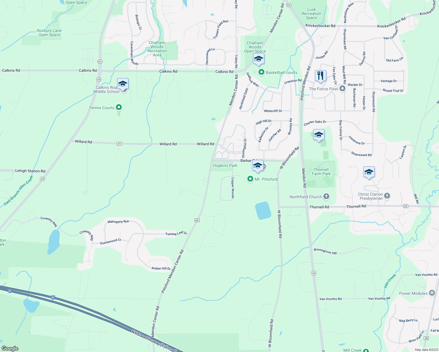 map of restaurants, bars, coffee shops, grocery stores, and more near 66 Copper Woods in Pittsford