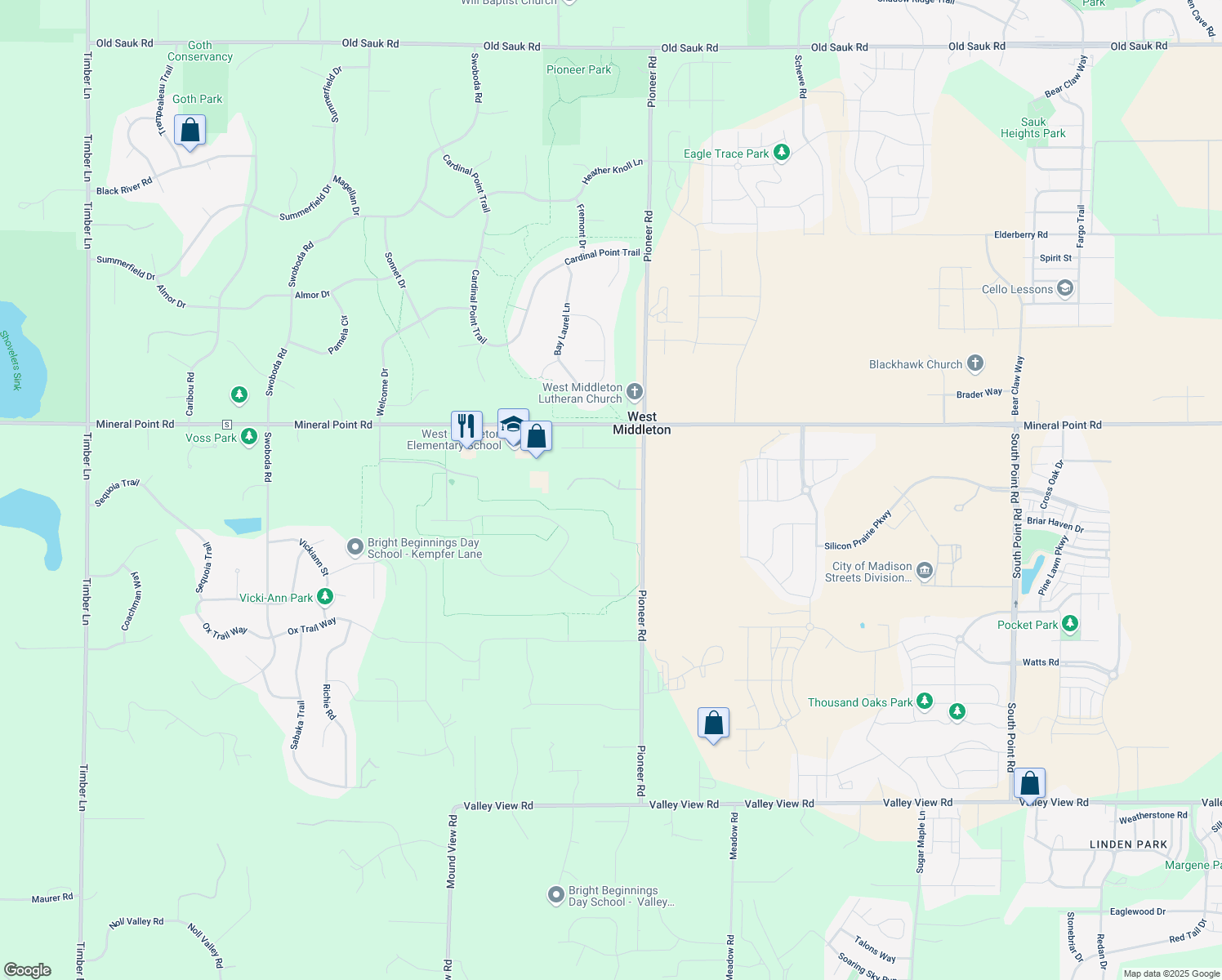 map of restaurants, bars, coffee shops, grocery stores, and more near 3715 Pioneer Rd in Verona