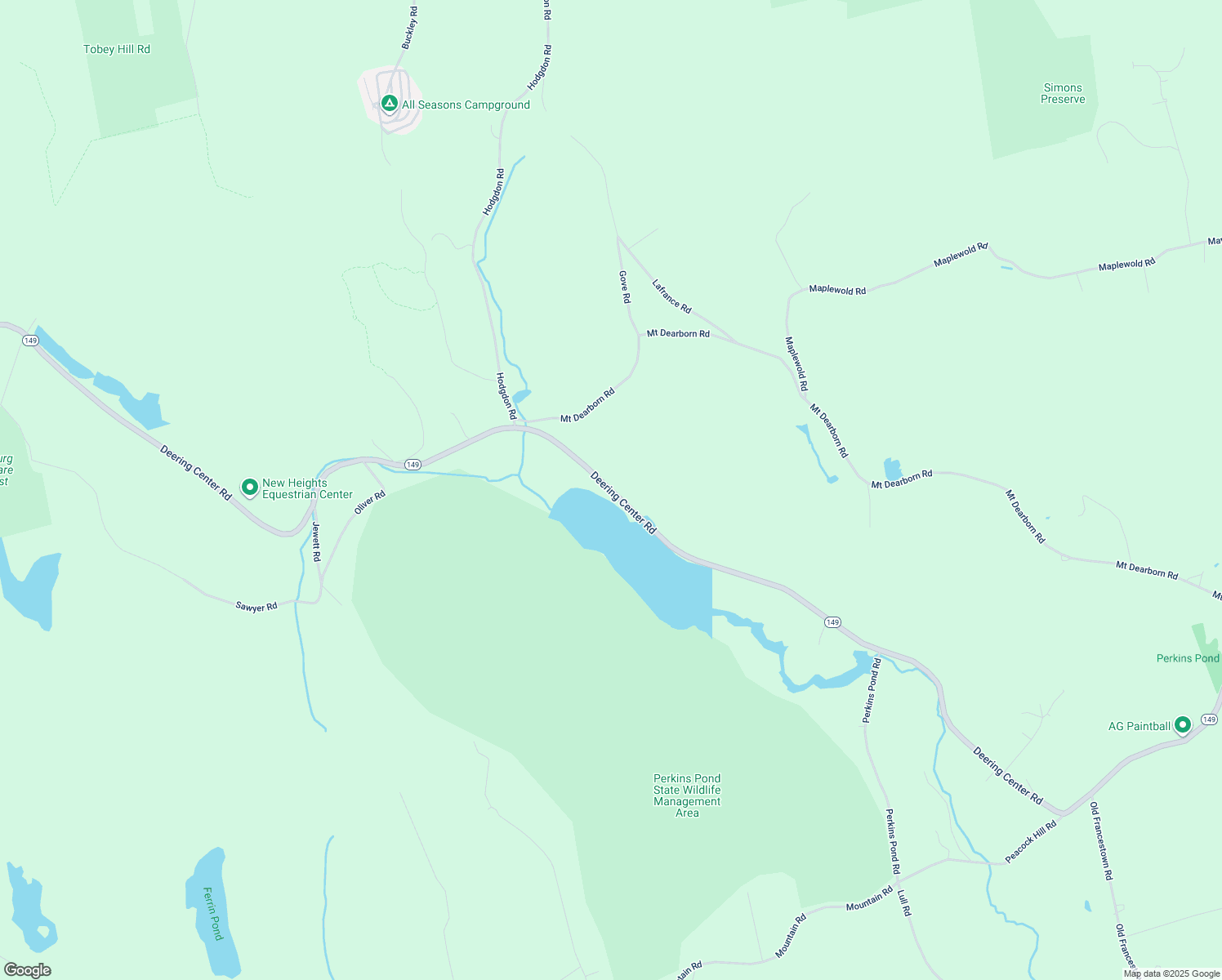 map of restaurants, bars, coffee shops, grocery stores, and more near 572 Deering Center Road in Weare