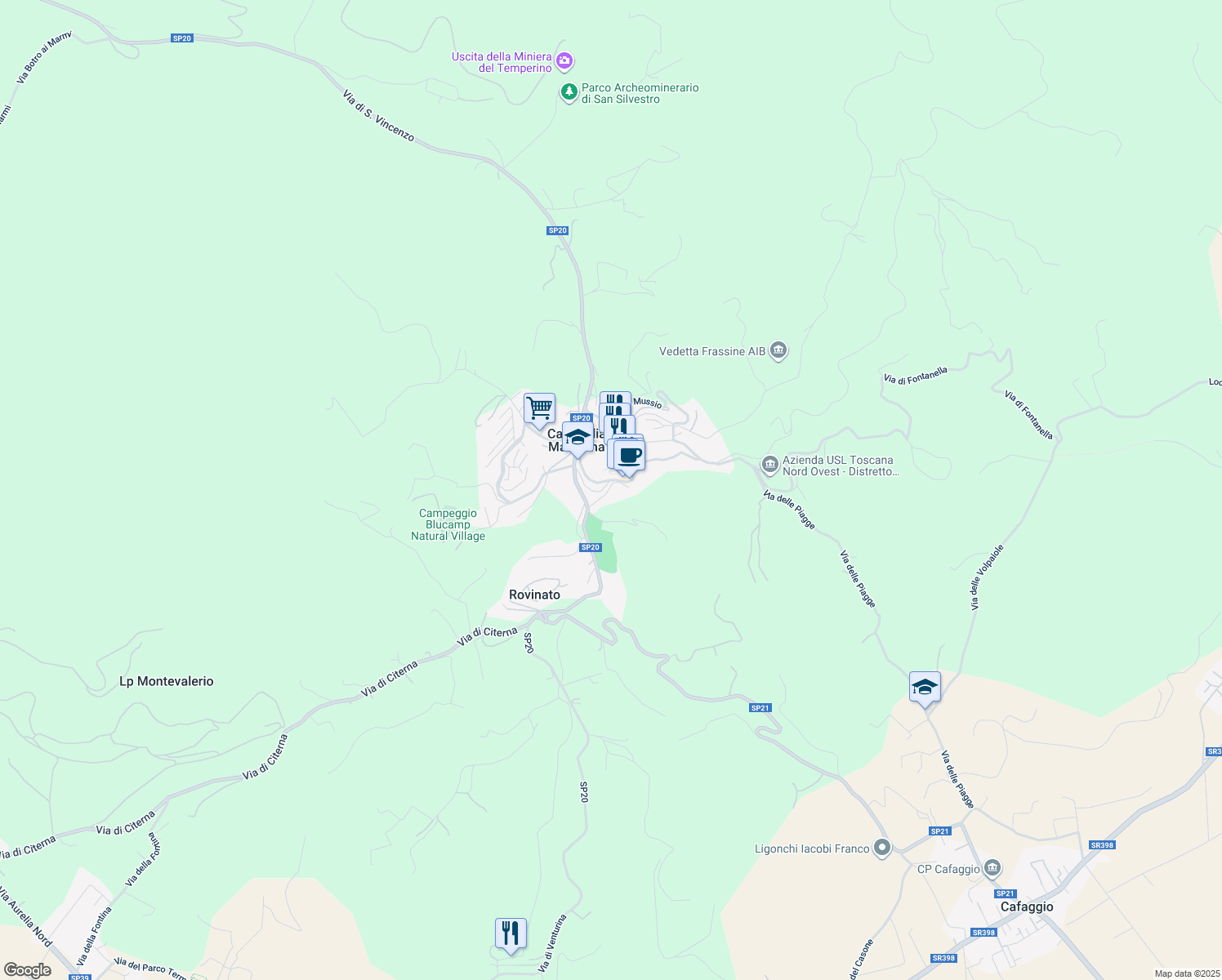 map of restaurants, bars, coffee shops, grocery stores, and more near 5/1 Via Santa Maria in Campiglia Marittima