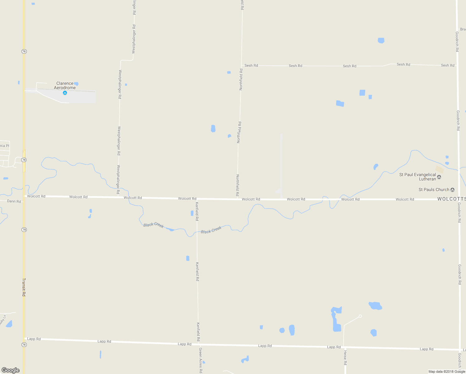 map of restaurants, bars, coffee shops, grocery stores, and more near 7680 Northfield Road in Clarence Center