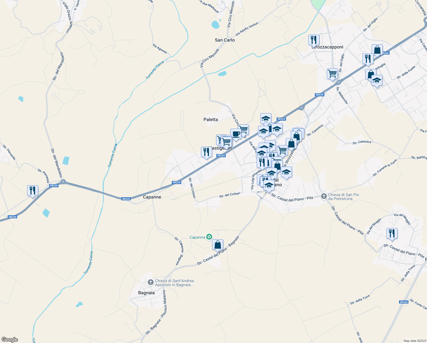 map of restaurants, bars, coffee shops, grocery stores, and more near 19 Via Ivano Fora in Perugia