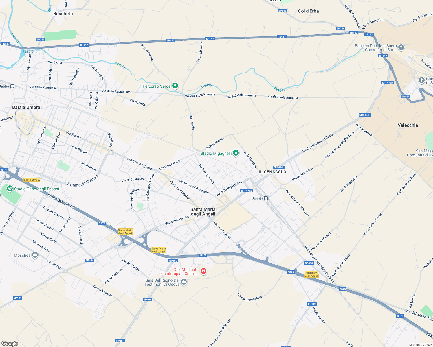 map of restaurants, bars, coffee shops, grocery stores, and more near 6 Via Caduti di Cefalonia in Santa Maria degli Angeli