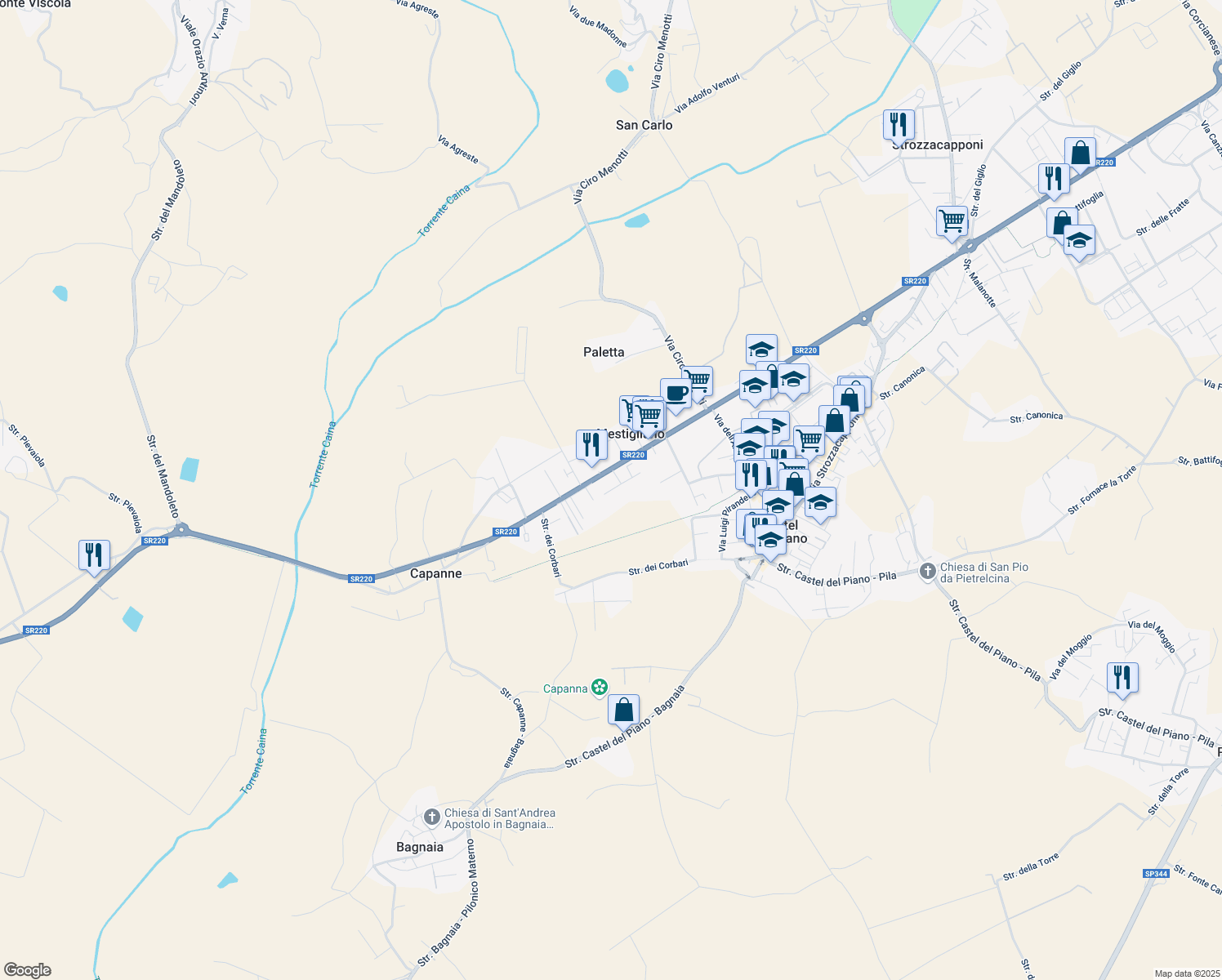 map of restaurants, bars, coffee shops, grocery stores, and more near 19 Via Ivano Fora in Perugia