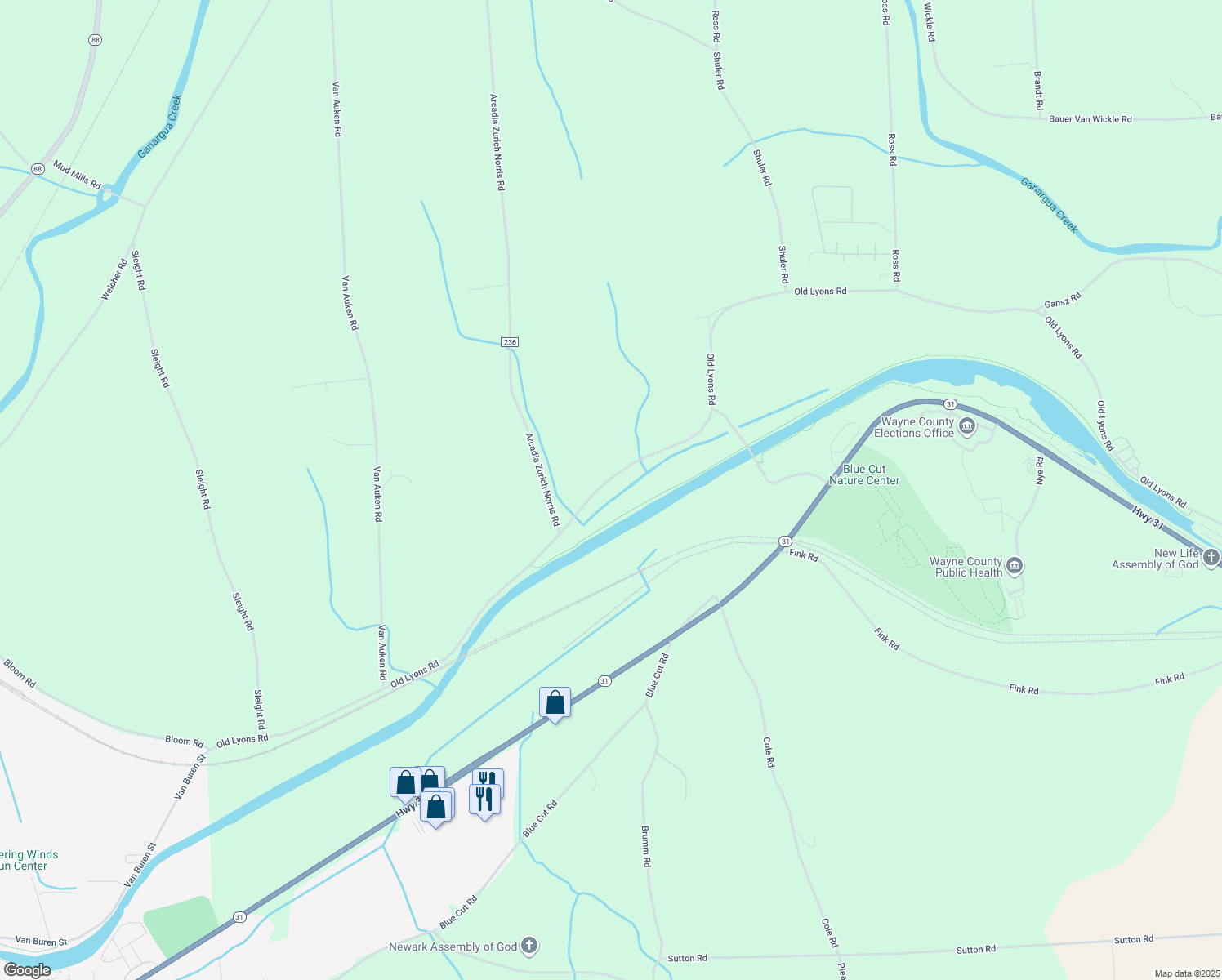 map of restaurants, bars, coffee shops, grocery stores, and more near 6974 Old Lyons Road in Newark