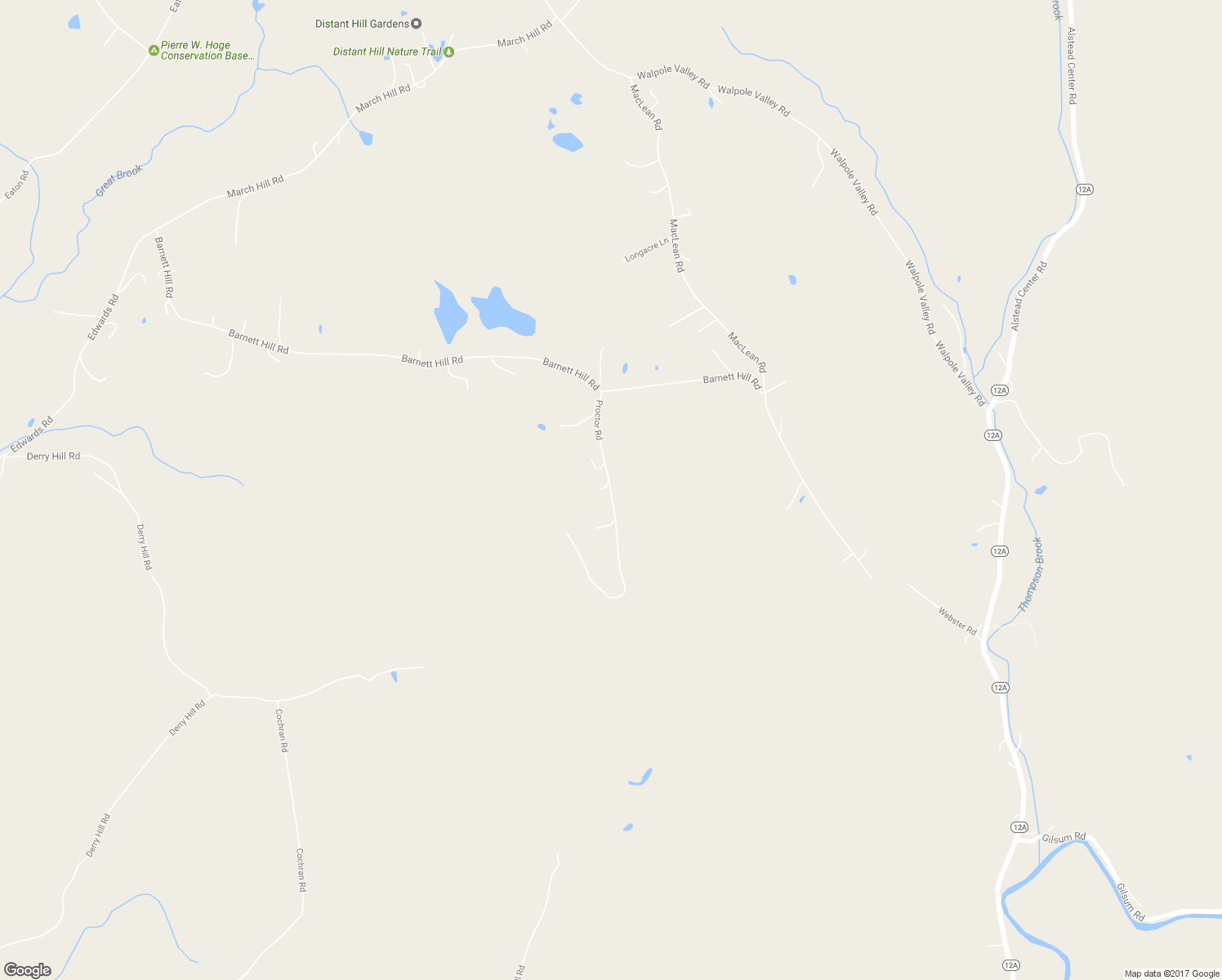 map of restaurants, bars, coffee shops, grocery stores, and more near Proctor Road in Alstead
