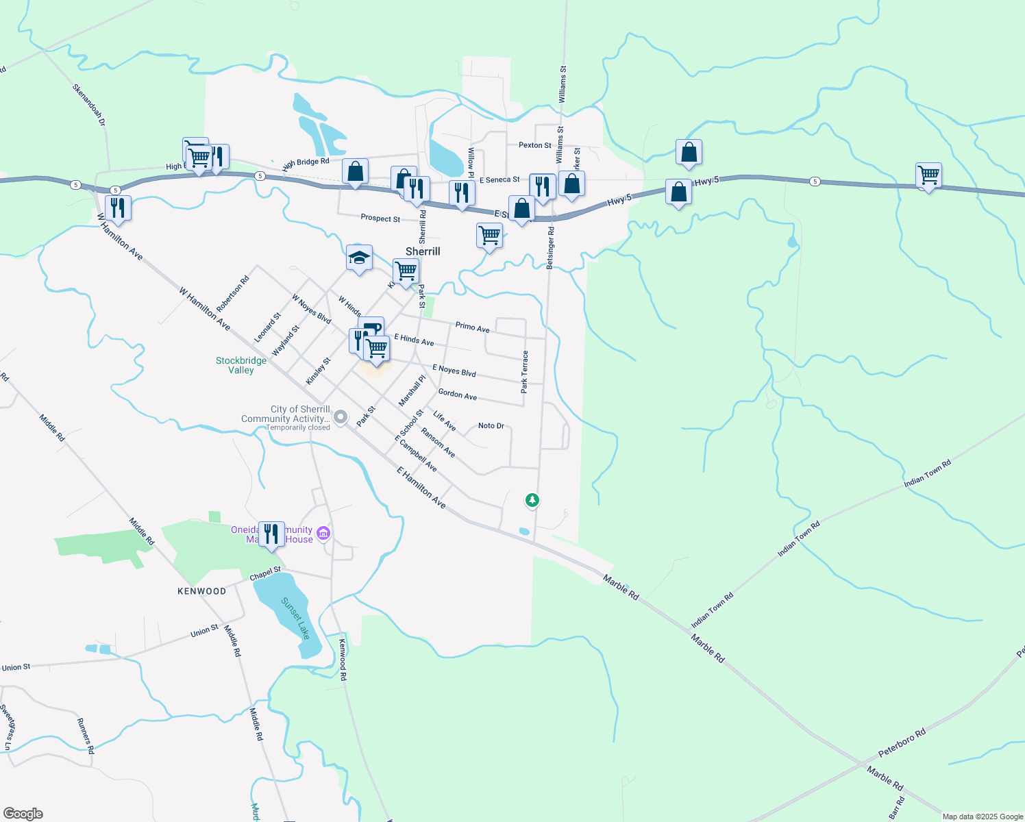 map of restaurants, bars, coffee shops, grocery stores, and more near 309 Gordon Ave in Sherrill