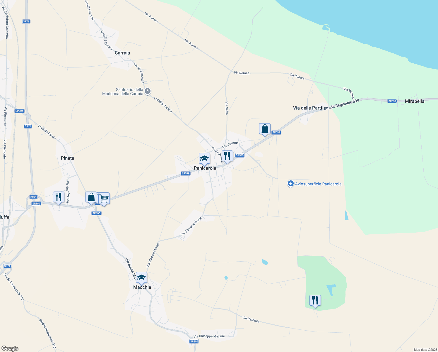 map of restaurants, bars, coffee shops, grocery stores, and more near 6 Via XII Dicembre in Panicarola