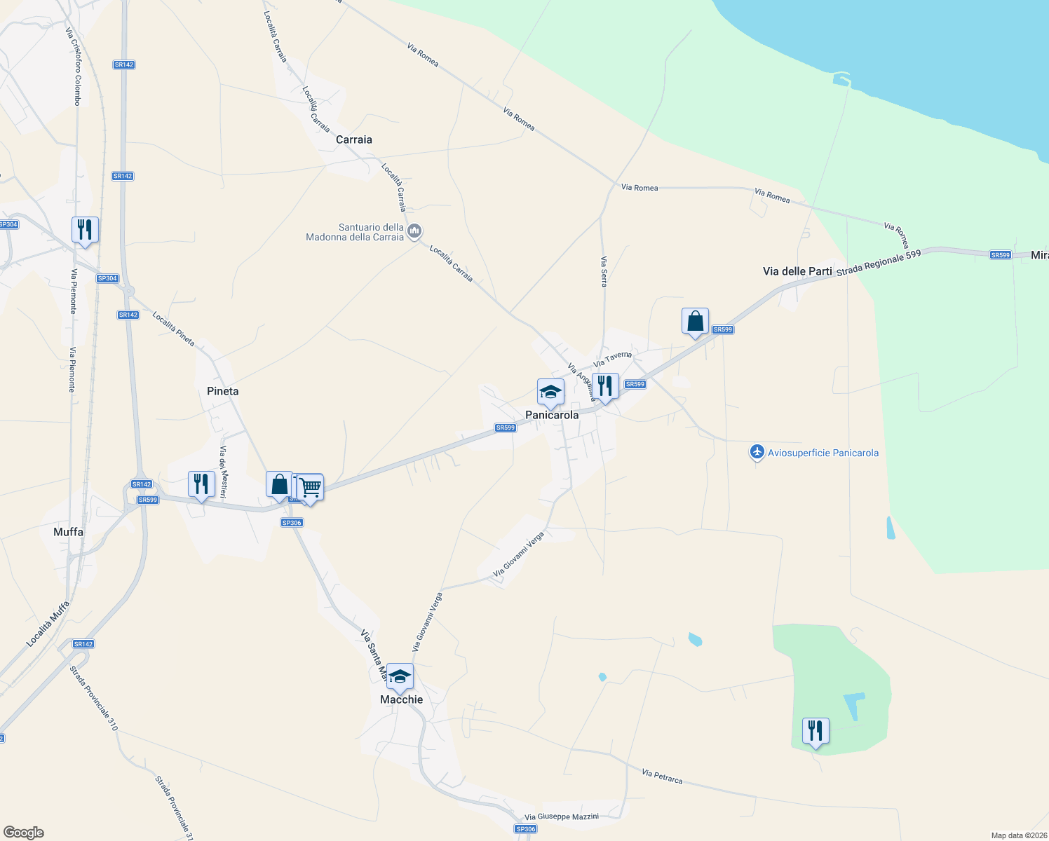 map of restaurants, bars, coffee shops, grocery stores, and more near 41 Via Trasimeno in Panicarola