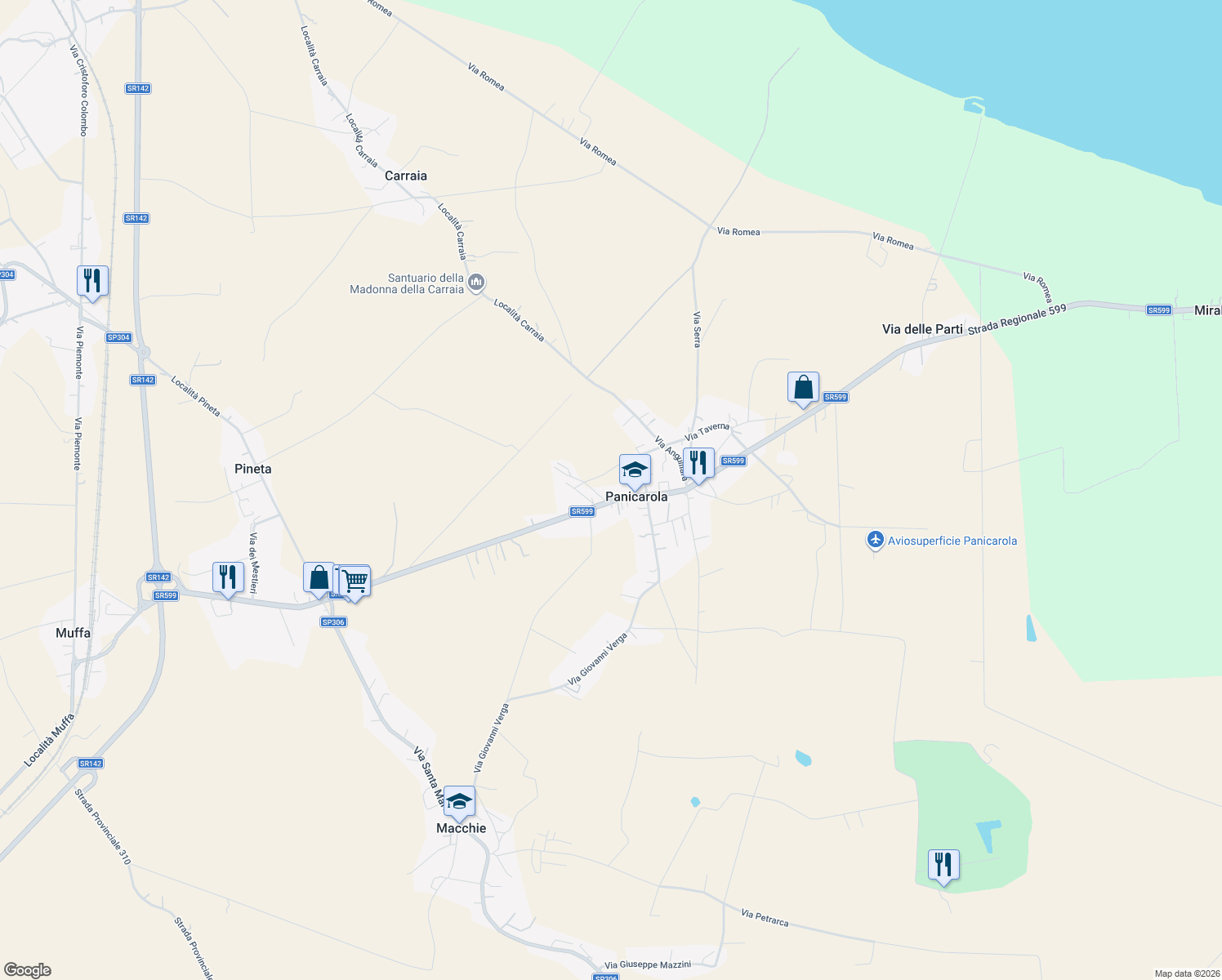 map of restaurants, bars, coffee shops, grocery stores, and more near 41 Via Trasimeno in Panicarola