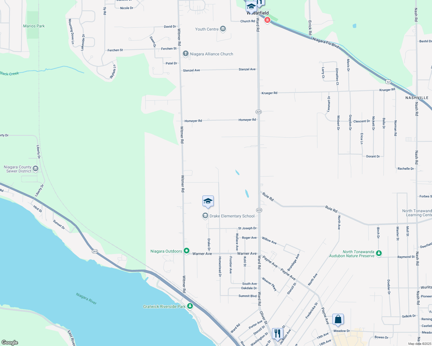 map of restaurants, bars, coffee shops, grocery stores, and more near 552 Homestead Dr in North Tonawanda