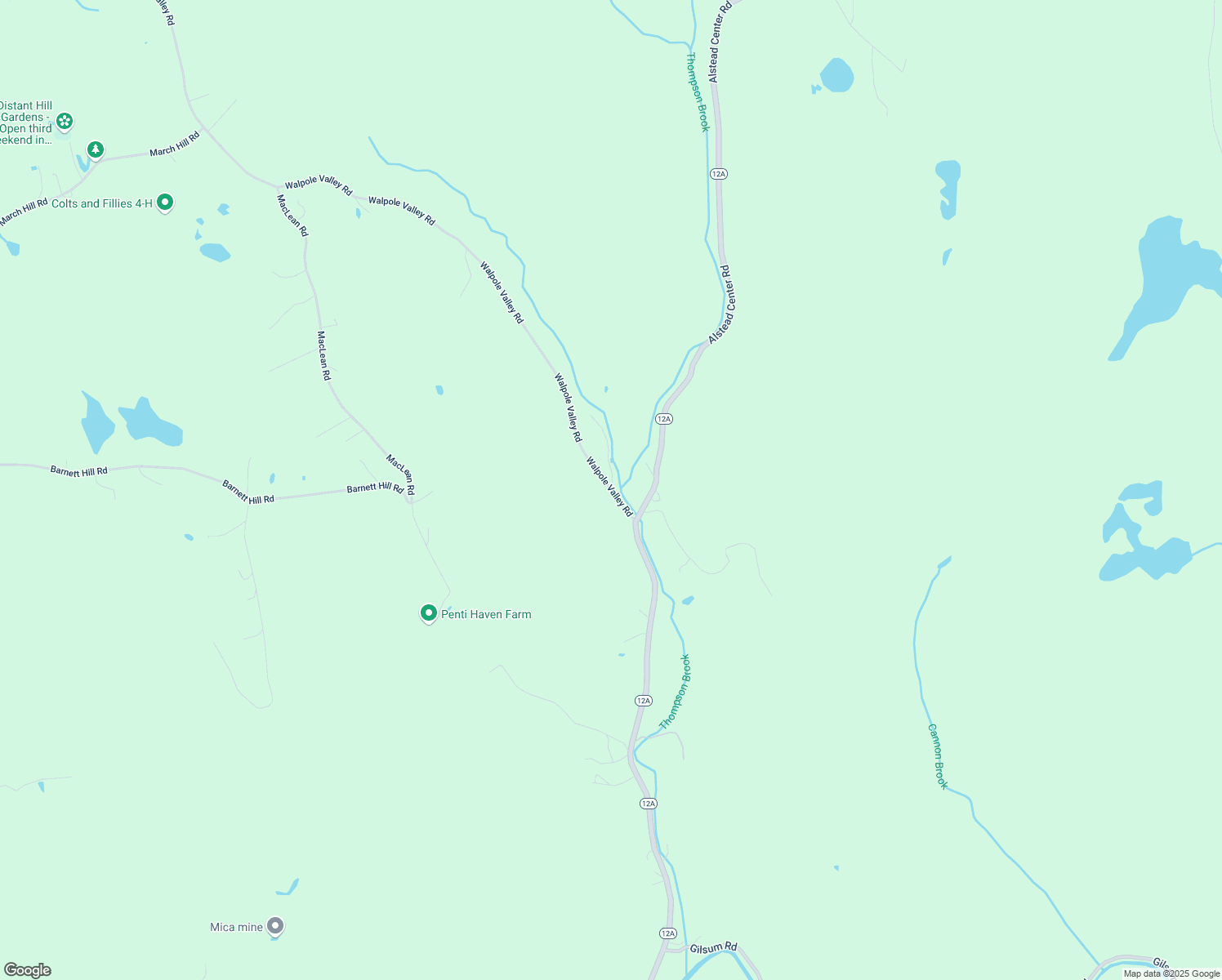 map of restaurants, bars, coffee shops, grocery stores, and more near 742 Walpole Valley Road in Alstead