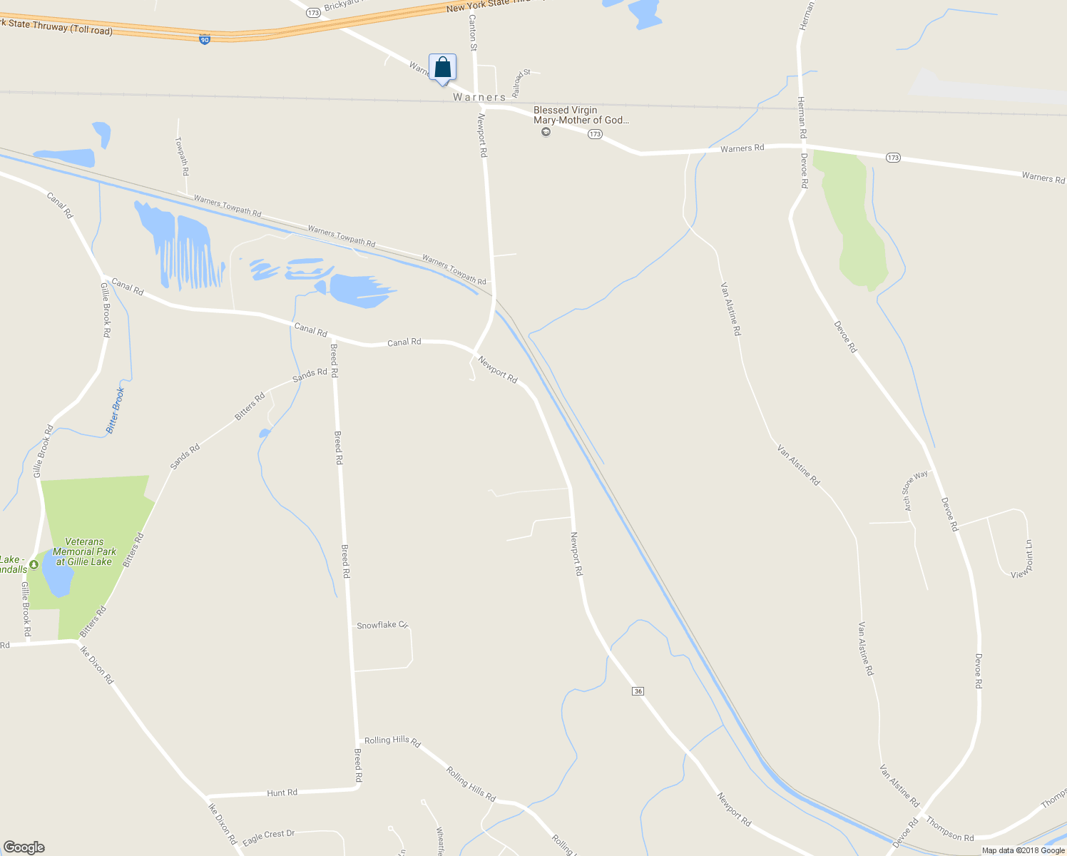 map of restaurants, bars, coffee shops, grocery stores, and more near 6131 Newport Road in Camillus