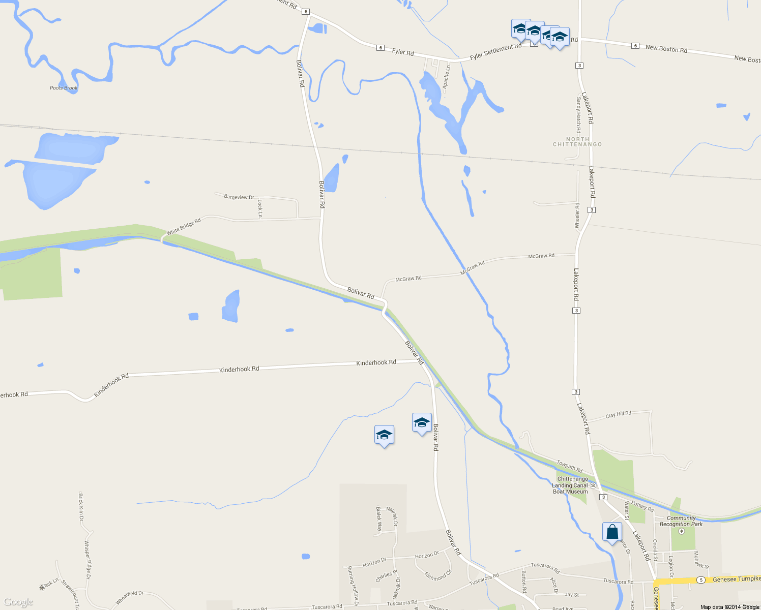 map of restaurants, bars, coffee shops, grocery stores, and more near 7207 Bolivar Road in Chittenango