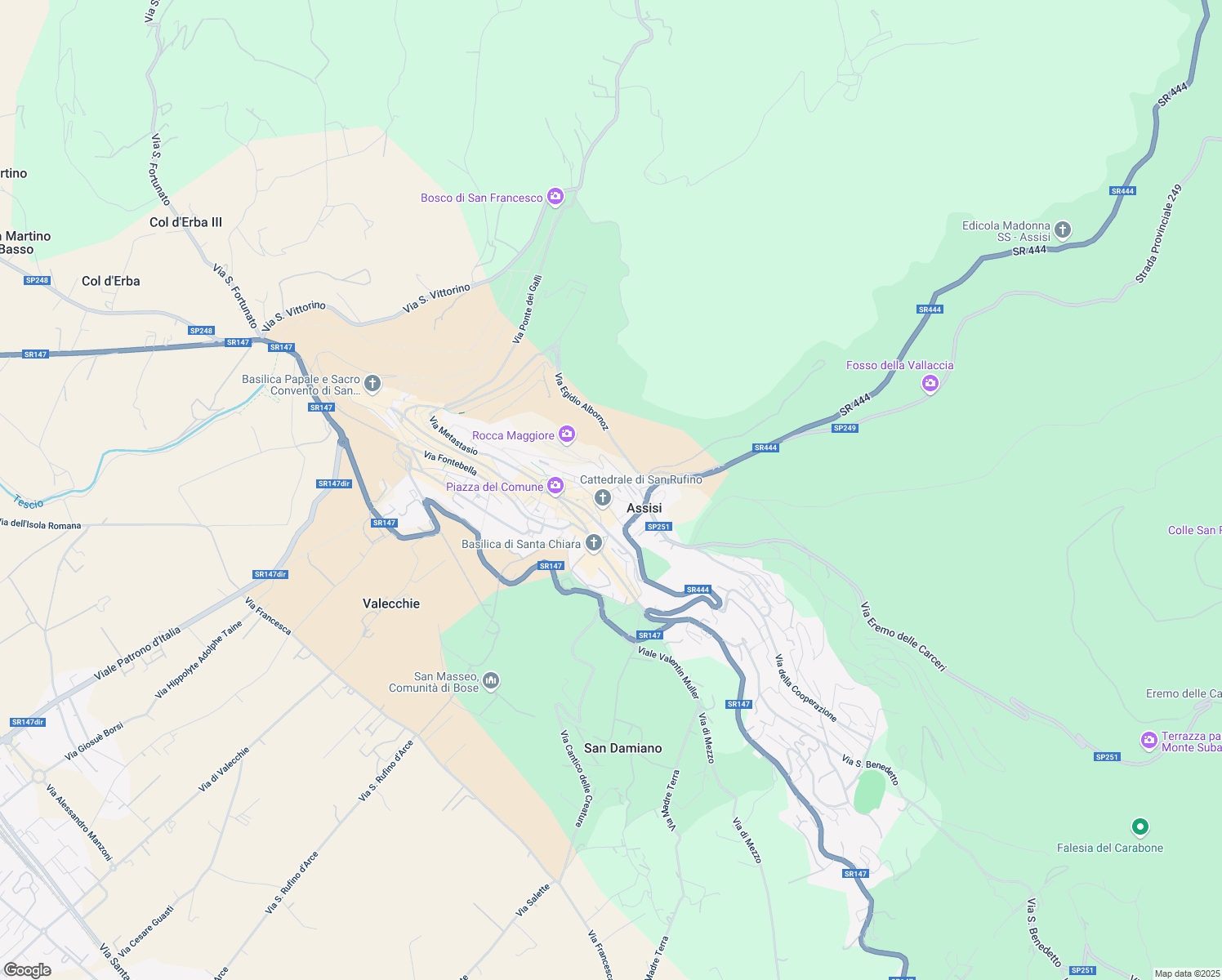 map of restaurants, bars, coffee shops, grocery stores, and more near 19 Via Montecavallo in Assisi