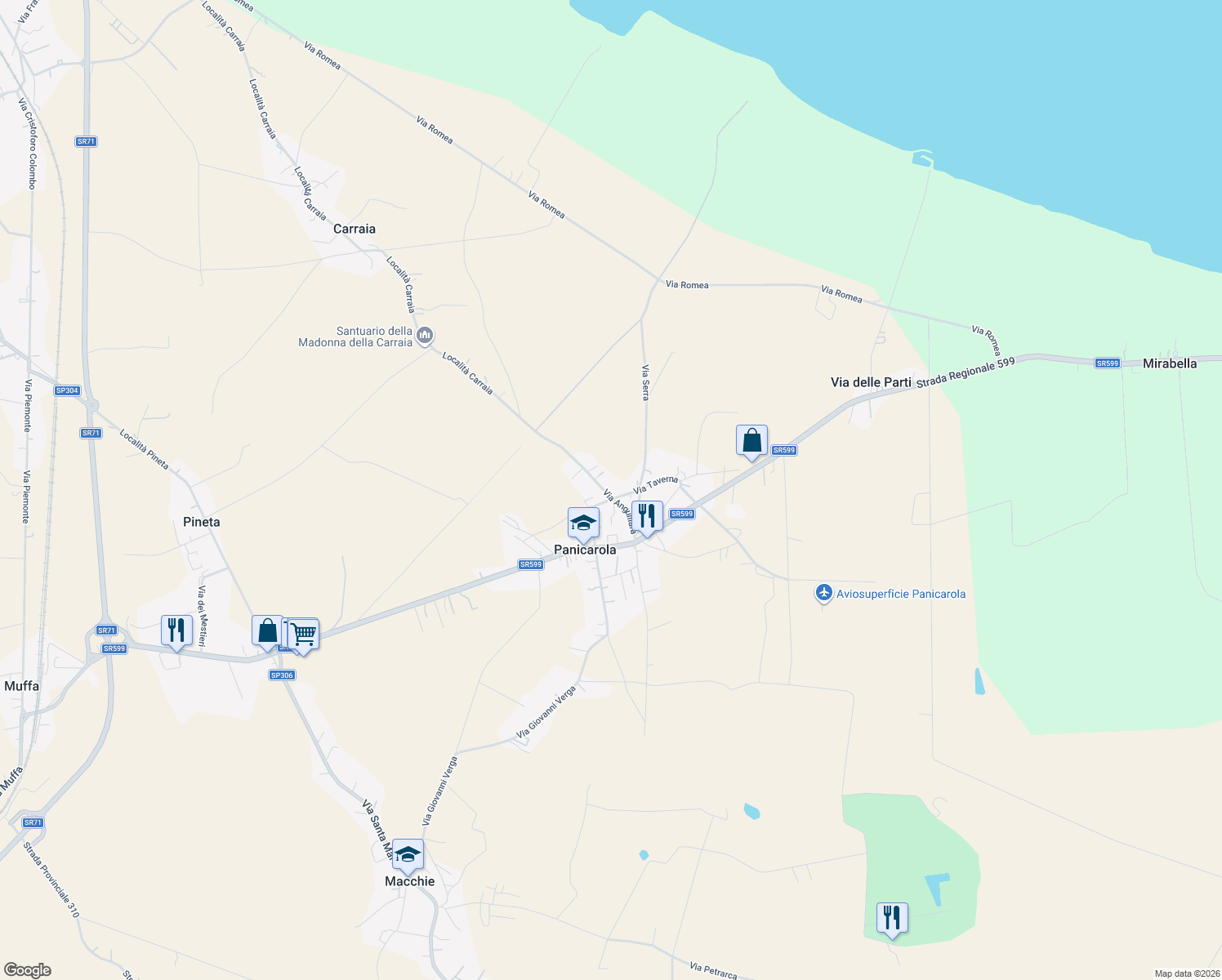 map of restaurants, bars, coffee shops, grocery stores, and more near 23 Via Anguillara in Panicarola