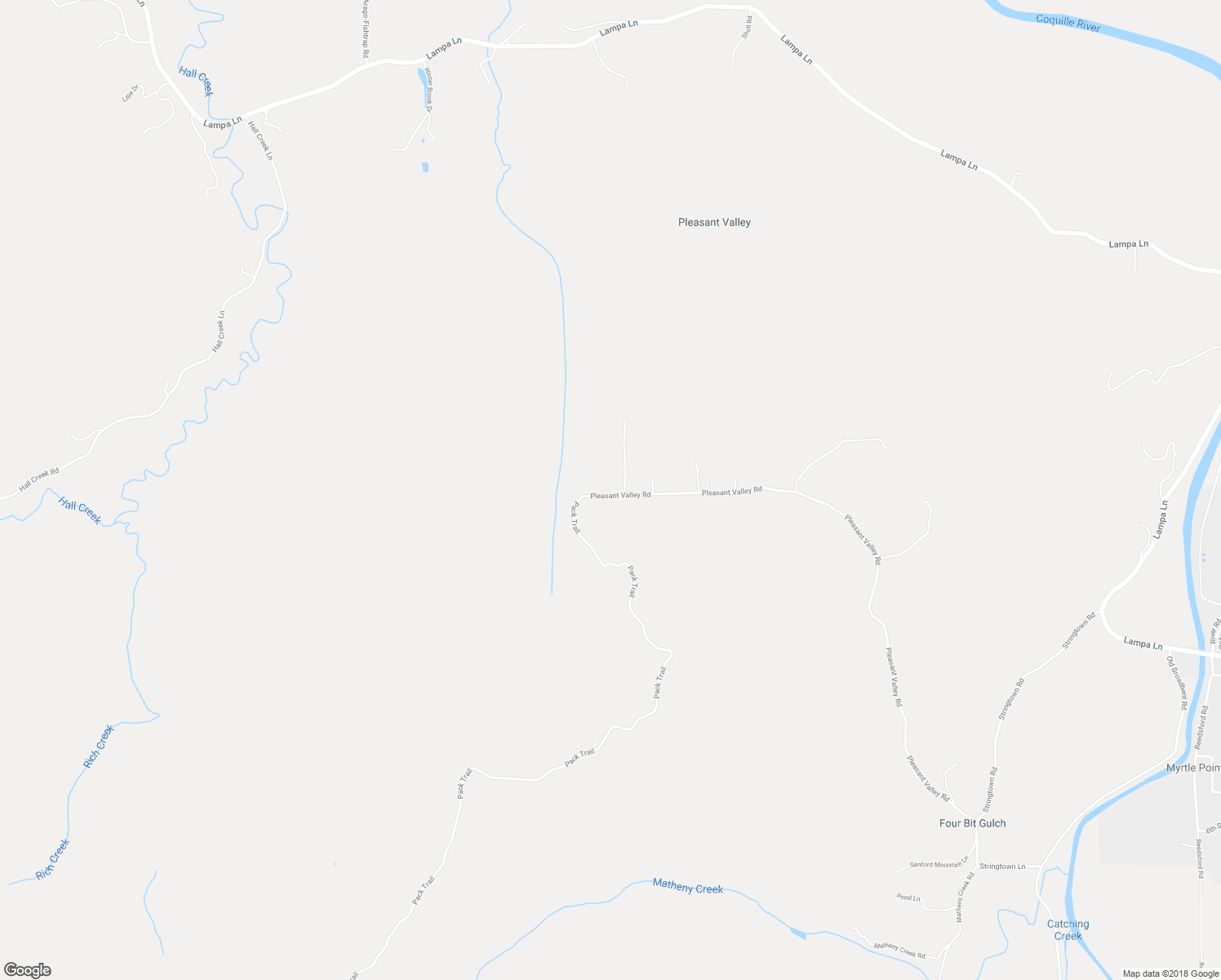 map of restaurants, bars, coffee shops, grocery stores, and more near 93521 Pleasant Valley Road in Myrtle Point