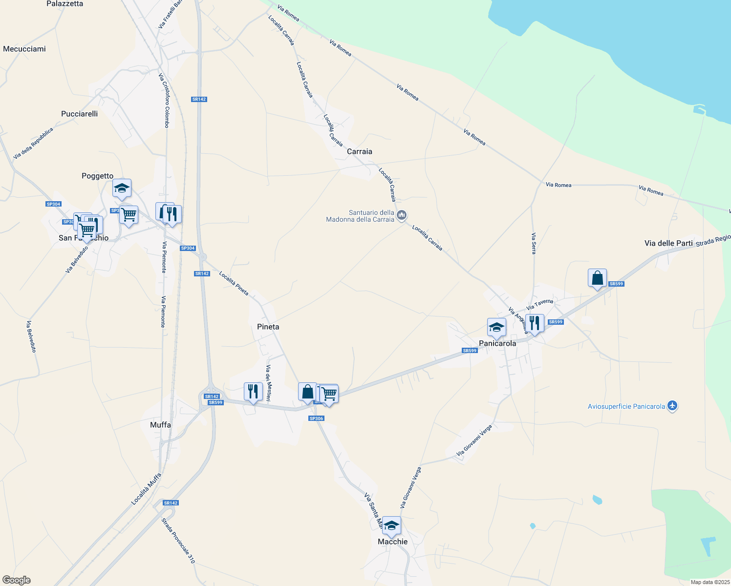 map of restaurants, bars, coffee shops, grocery stores, and more near in Province of Perugia
