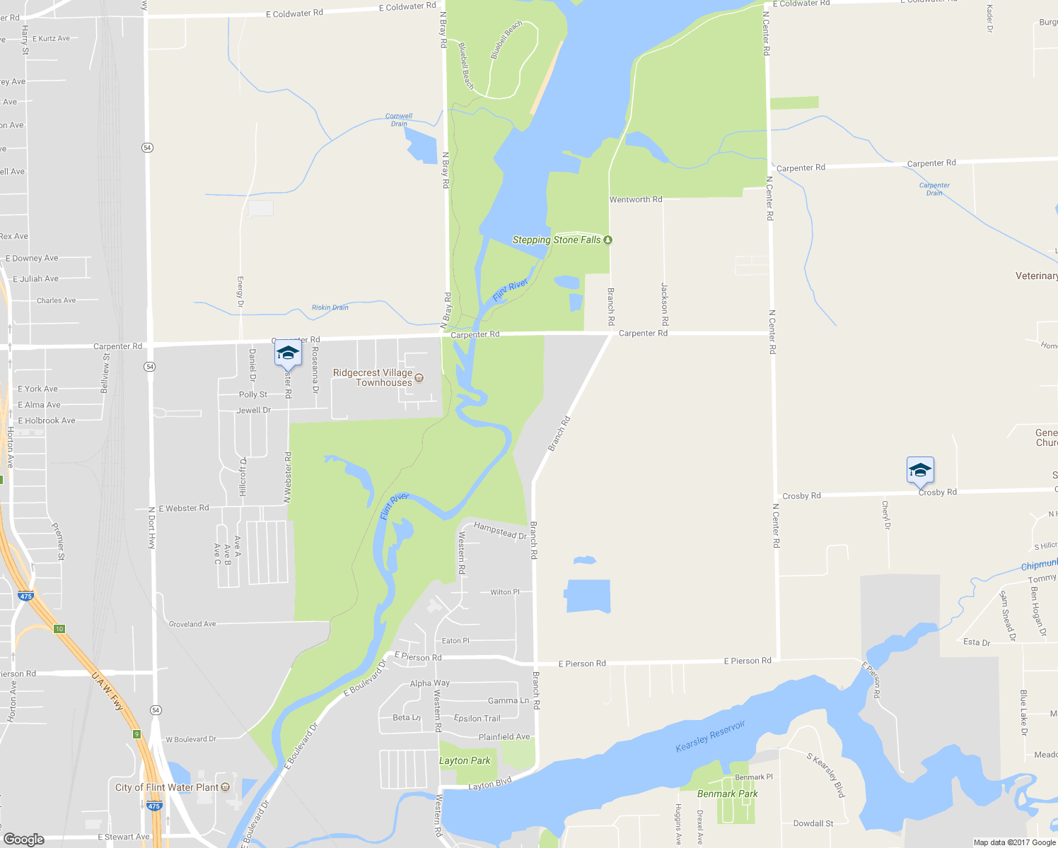 map of restaurants, bars, coffee shops, grocery stores, and more near 6649 Branch Road in Flint