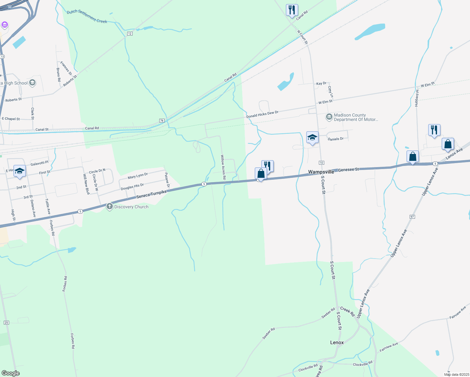map of restaurants, bars, coffee shops, grocery stores, and more near 3912 Seneca Turnpike in Canastota