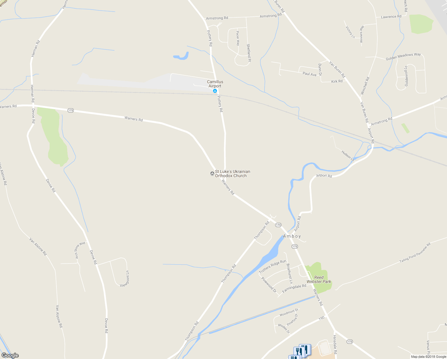 map of restaurants, bars, coffee shops, grocery stores, and more near 3299 Warners Road in Warners