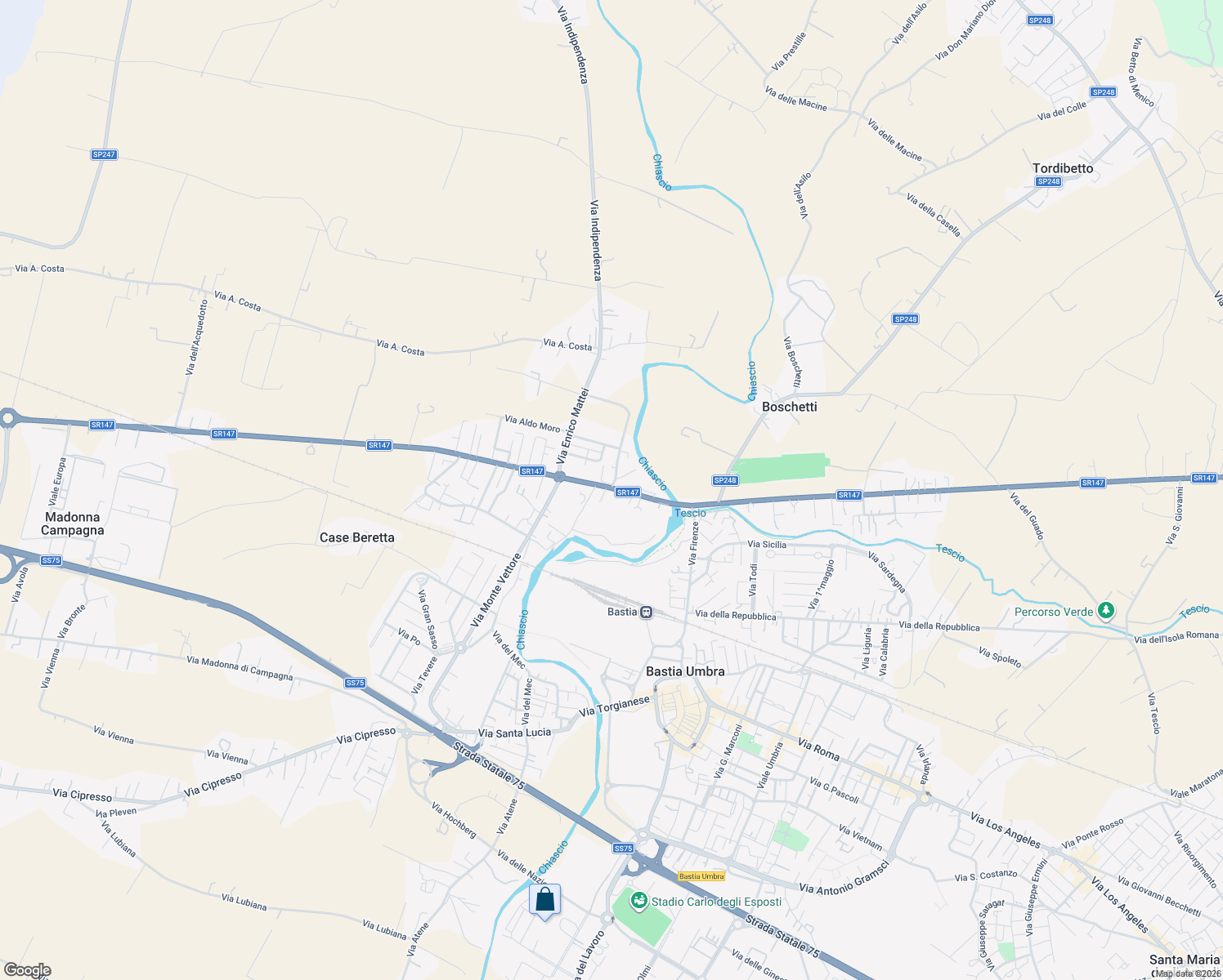 map of restaurants, bars, coffee shops, grocery stores, and more near 97 Via Bastiola in Bastia