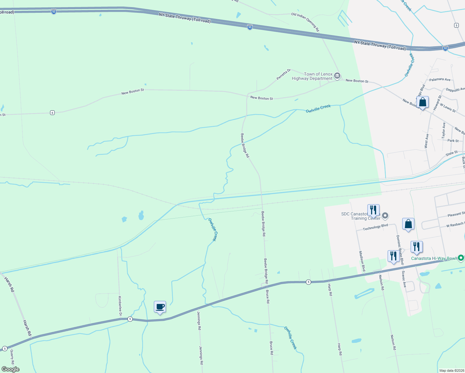 map of restaurants, bars, coffee shops, grocery stores, and more near 3141 Yorton Rd in Canastota