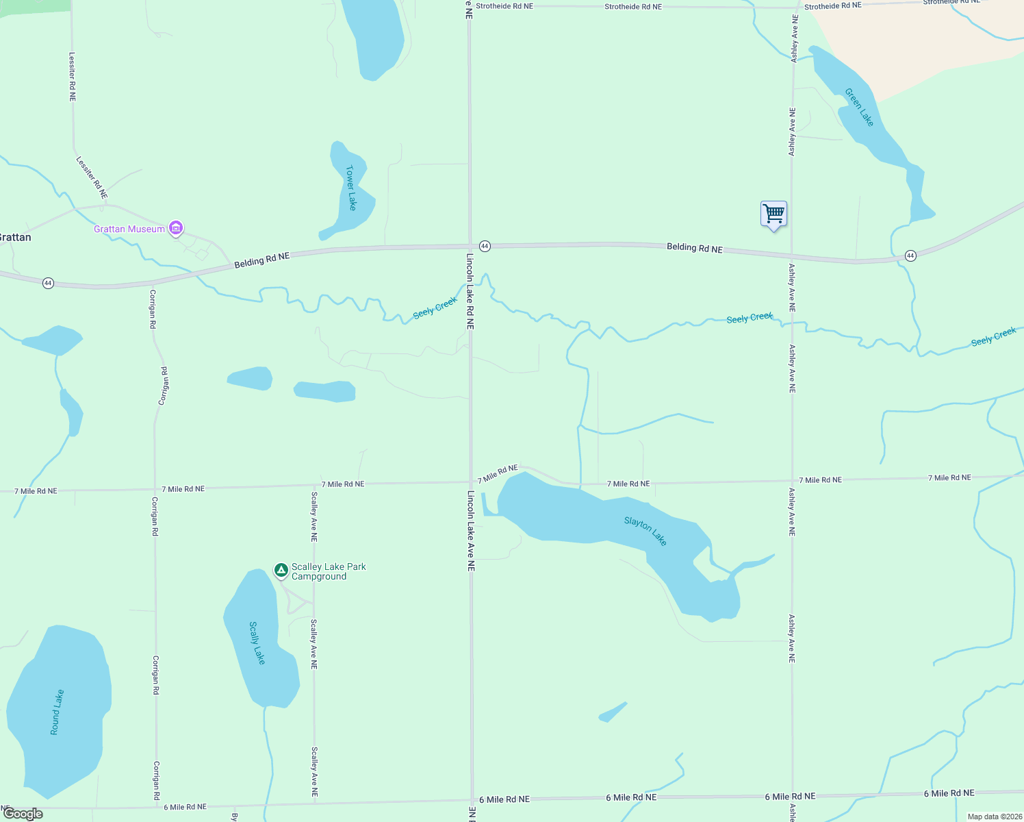 map of restaurants, bars, coffee shops, grocery stores, and more near 12887 7 Mile Rd NE in Belding