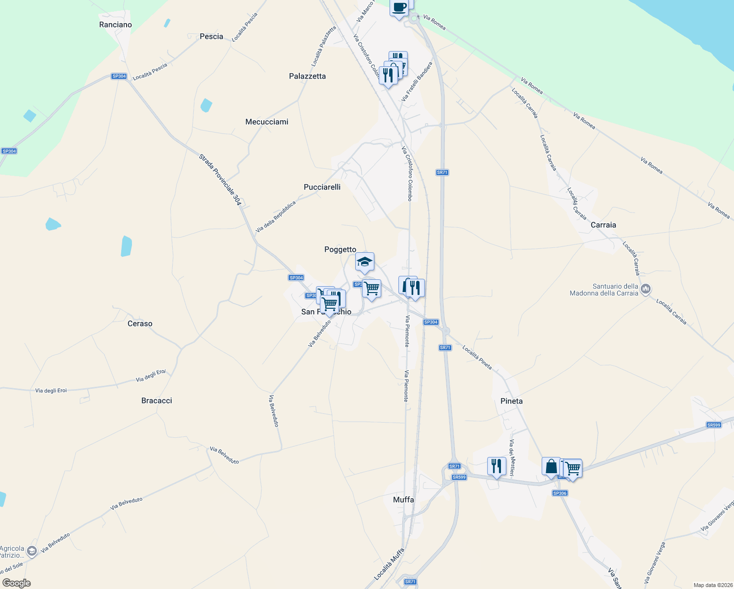 map of restaurants, bars, coffee shops, grocery stores, and more near 9 Via del Giglio in Sanfatucchio